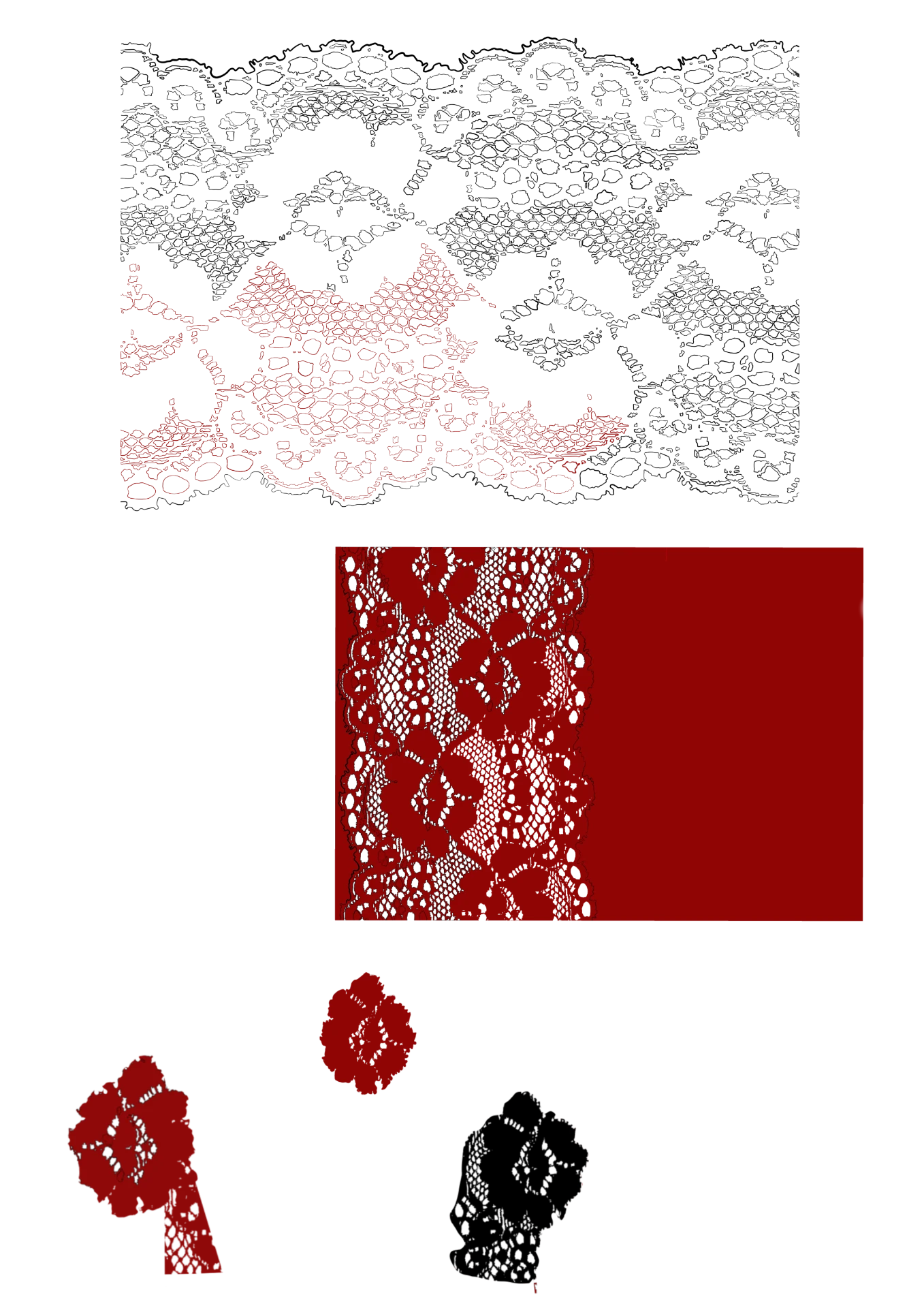 Lace pattern studies in black and red