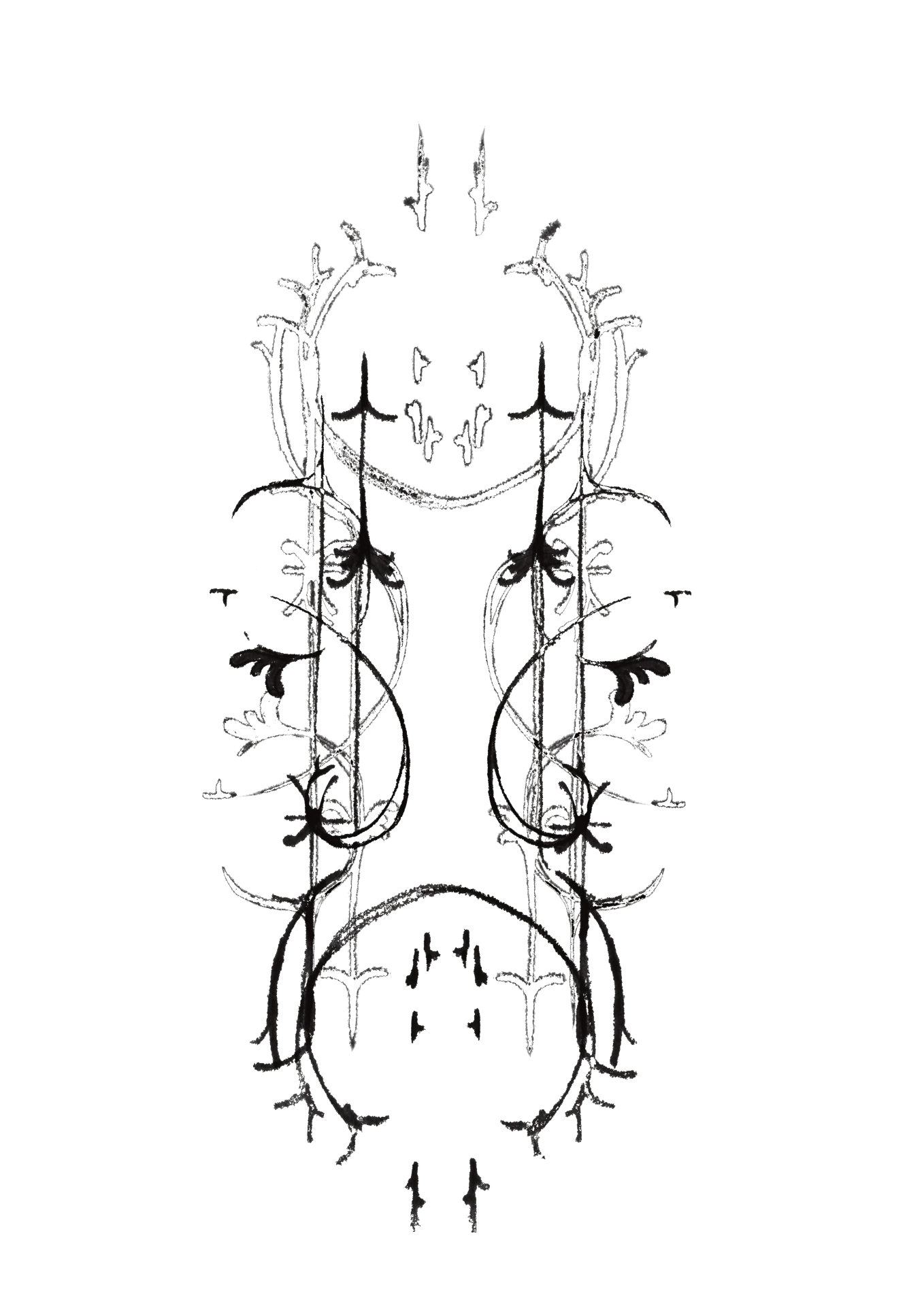 Symmetrical botanical ink ornament