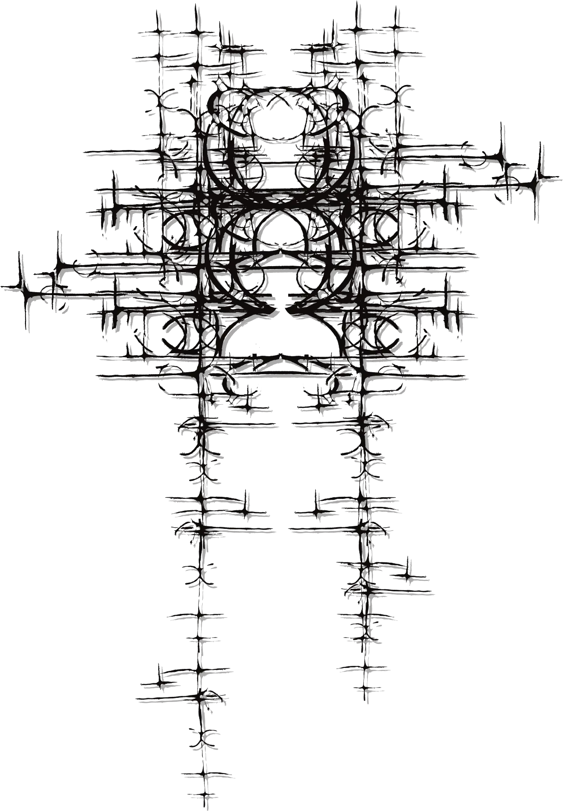 Ink figure formed from crossing lines