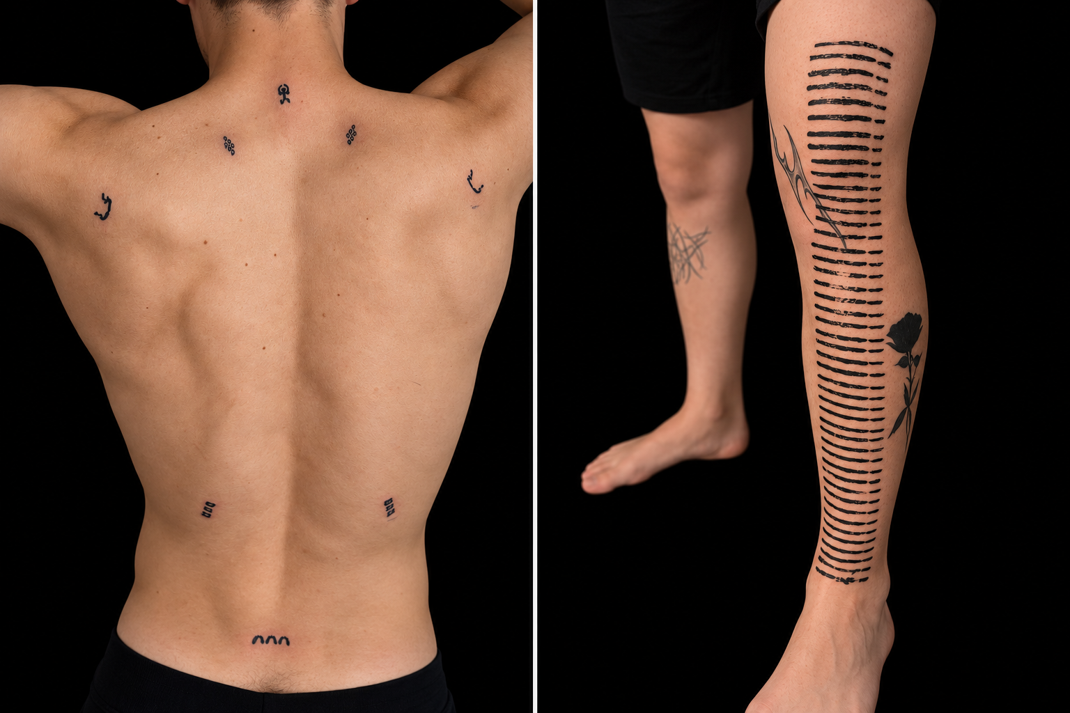 Tatuajes en espalda y pierna / Back and leg tattoos
