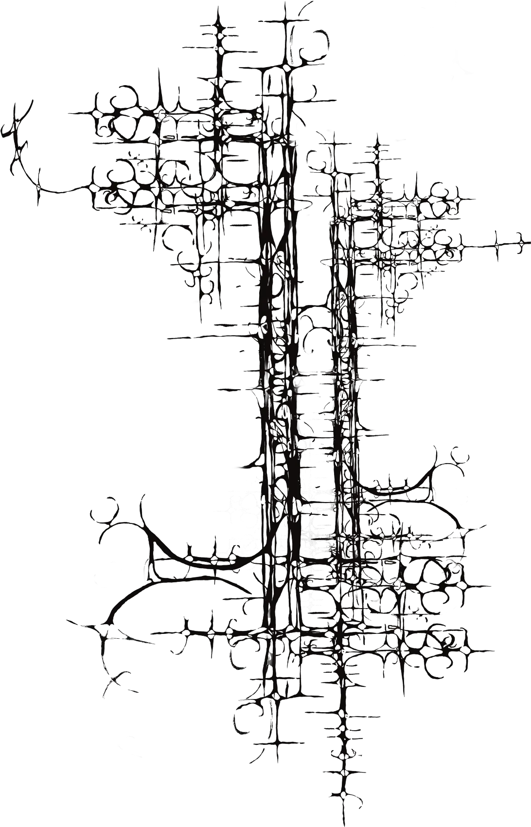 Ink cross form of woven strokes