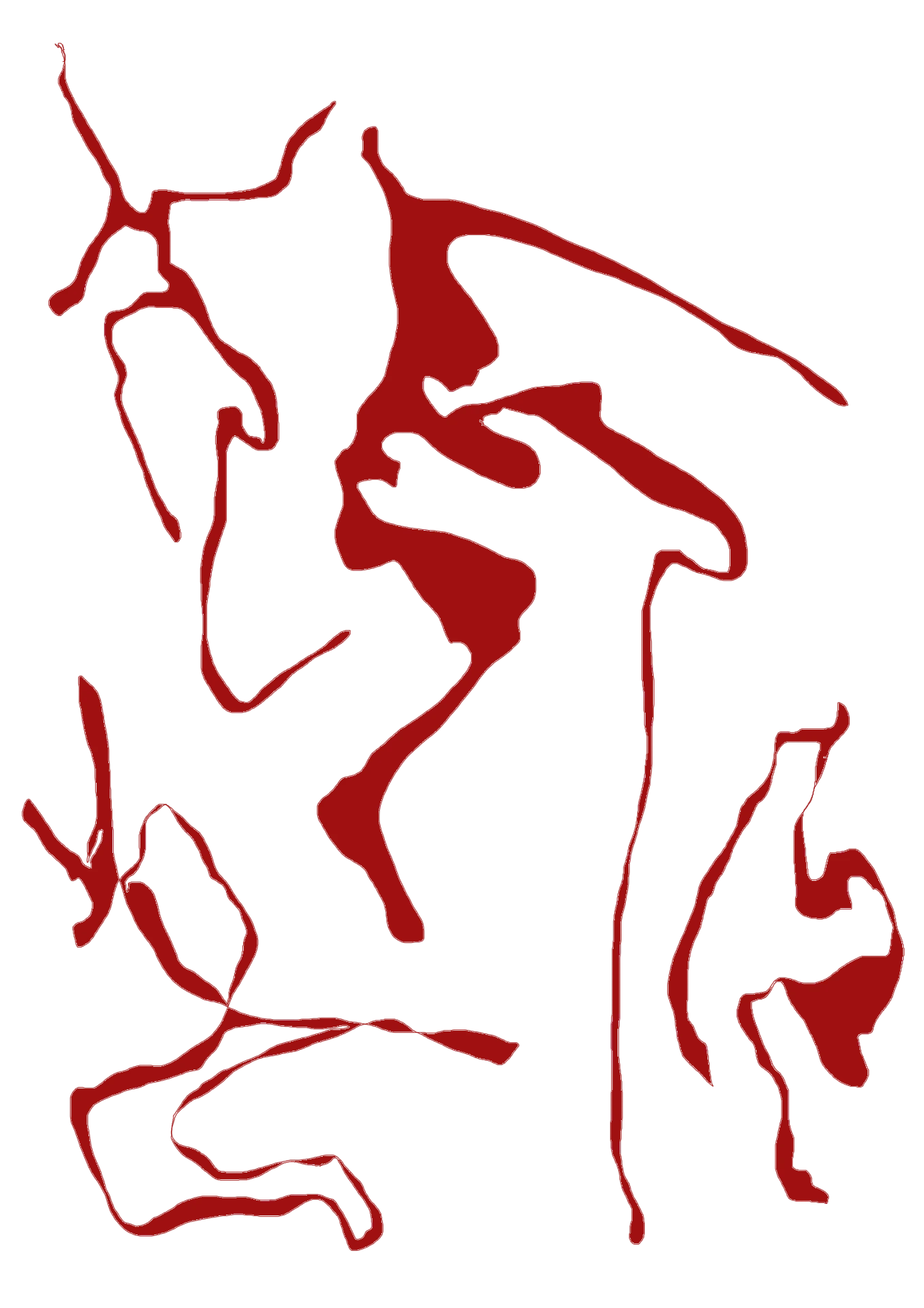 Red brushed figures drawn in continuous outline