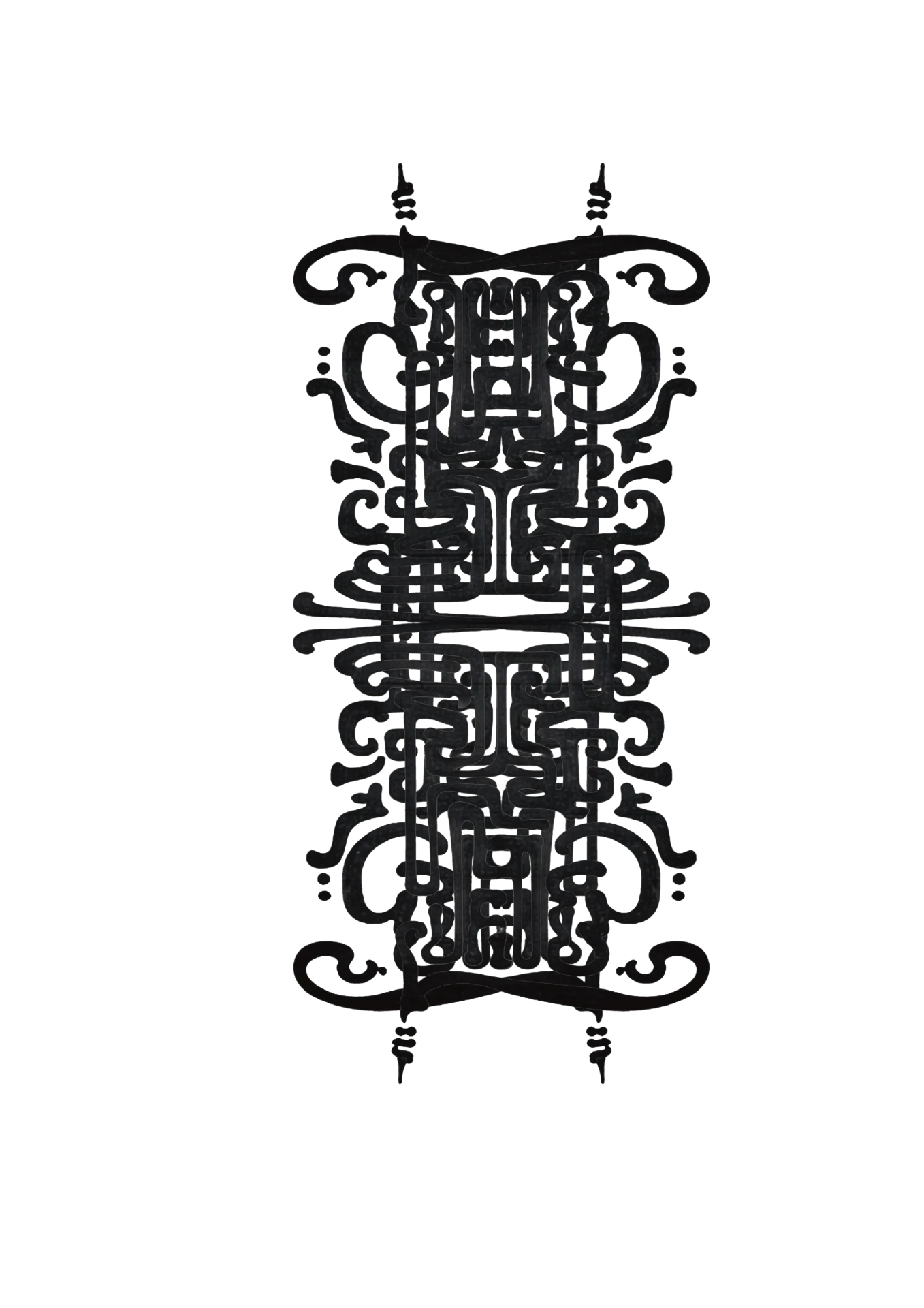 Symmetrical black ornamental totem