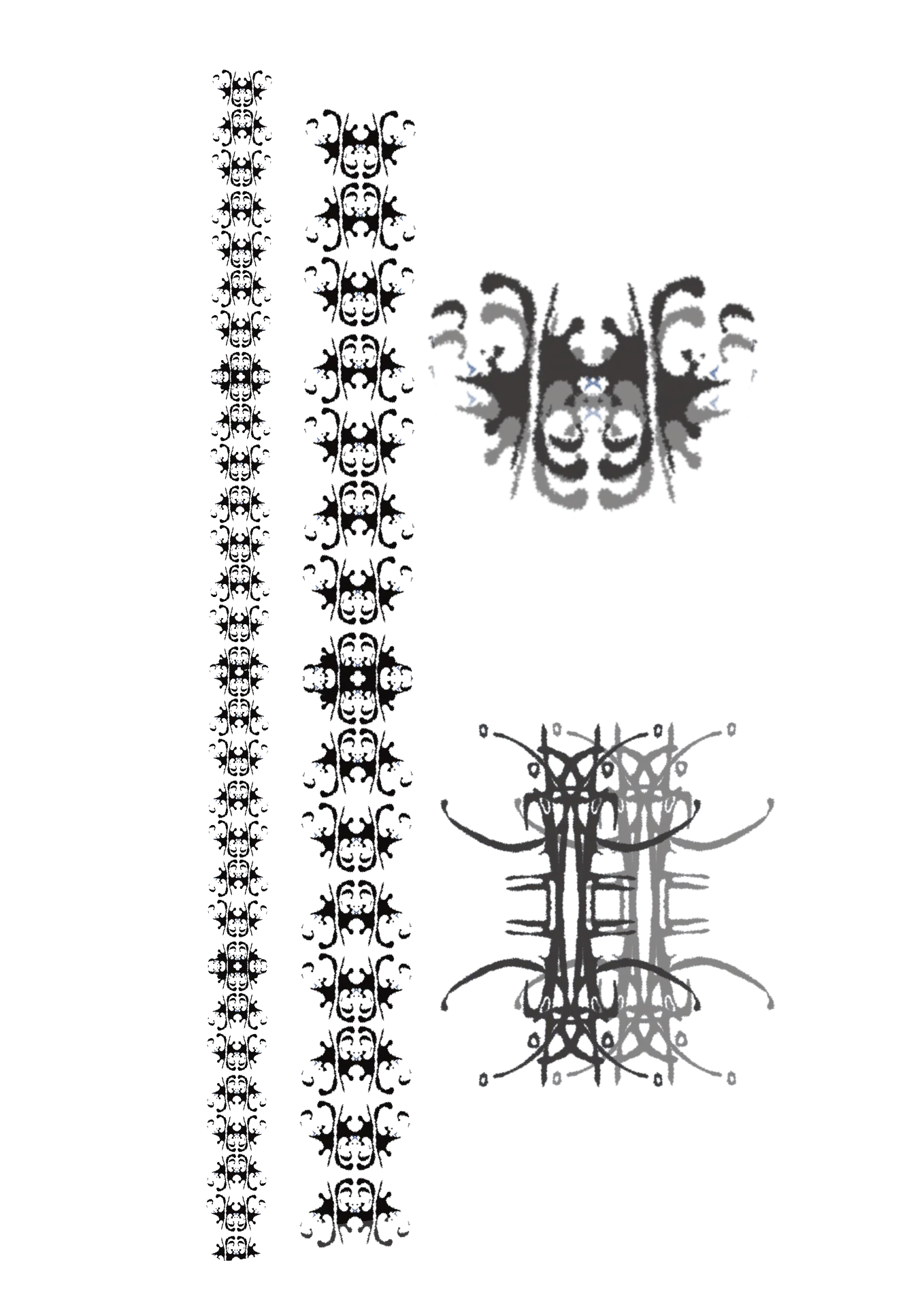 Ornamental patterned strips with symmetrical ink motifs